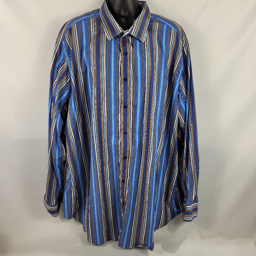 Robert Graham Retro Striped Long Sleeve Button-Up Dress Shirt size Mens 4XL